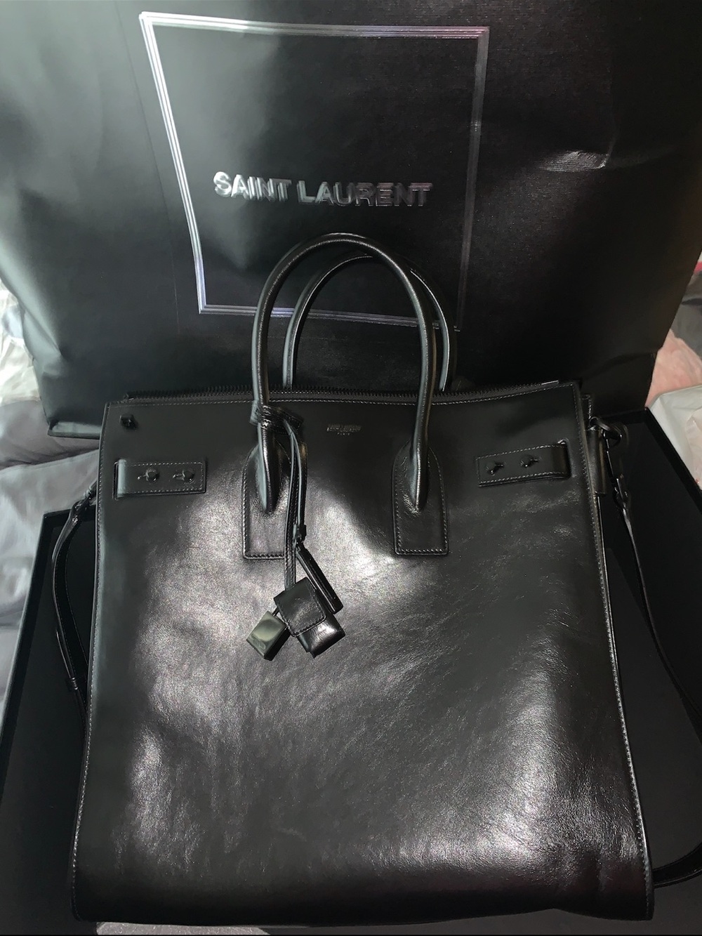 Saint Laurent Black Leather Sac De Jour Purse $2,490 brand new